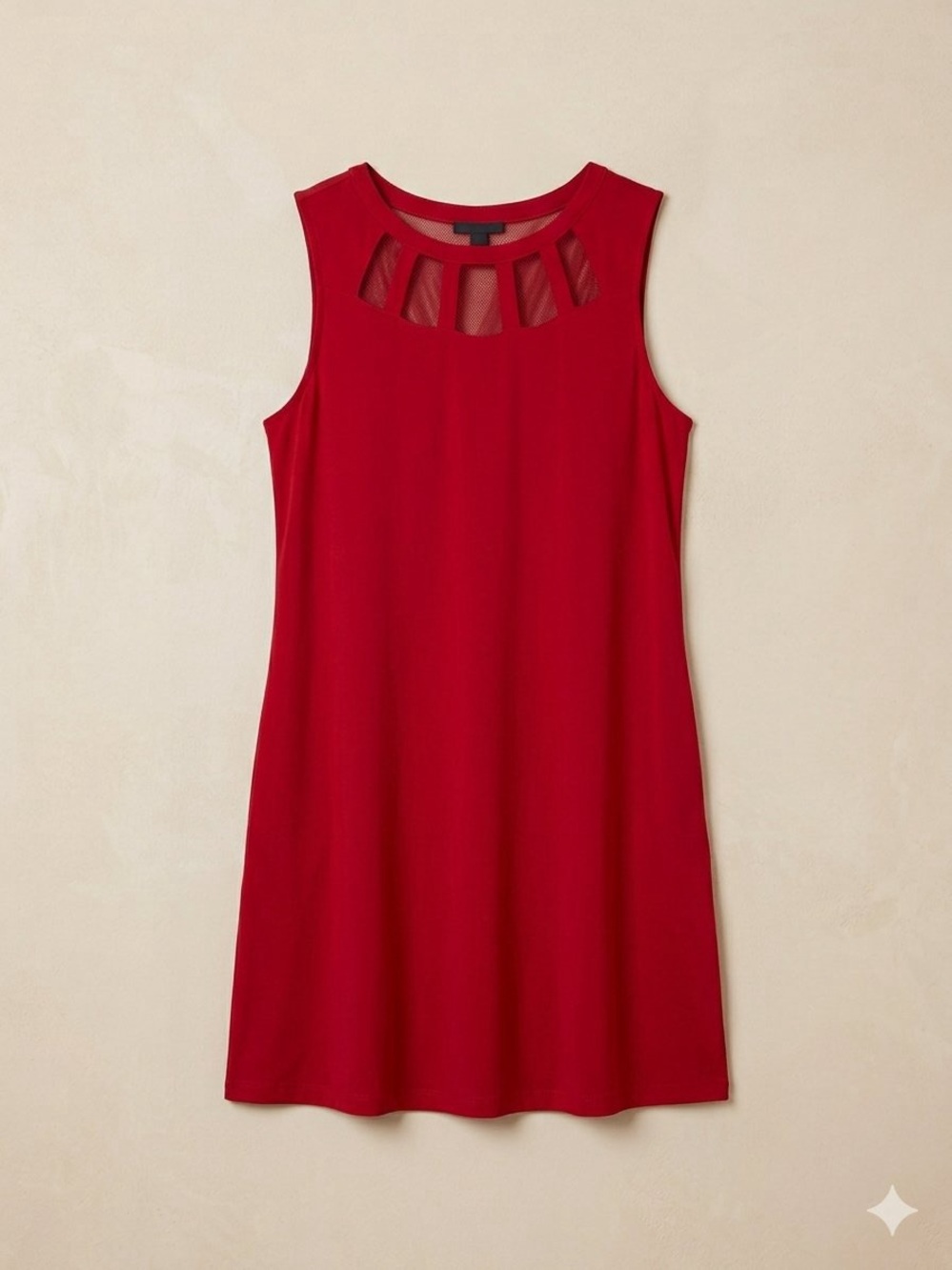 AGB Sleeveless Red Dress with Mesh Neckline